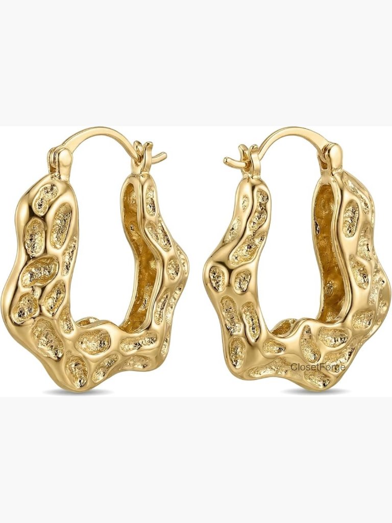 Organic Hoop Earrings Lightweight Gold Plated Irregular 25mm